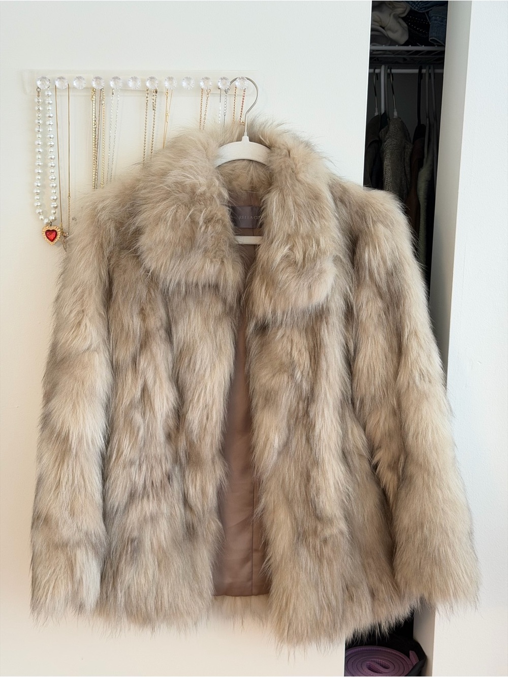 Women's Faux Fur Coat in Light Beige - Luxury Winter Jacket